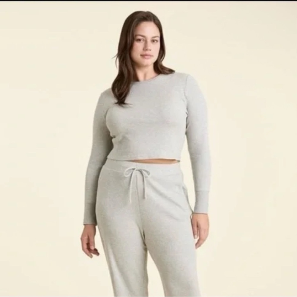 nuuds Gray Ribbed  Pants & Top  Set